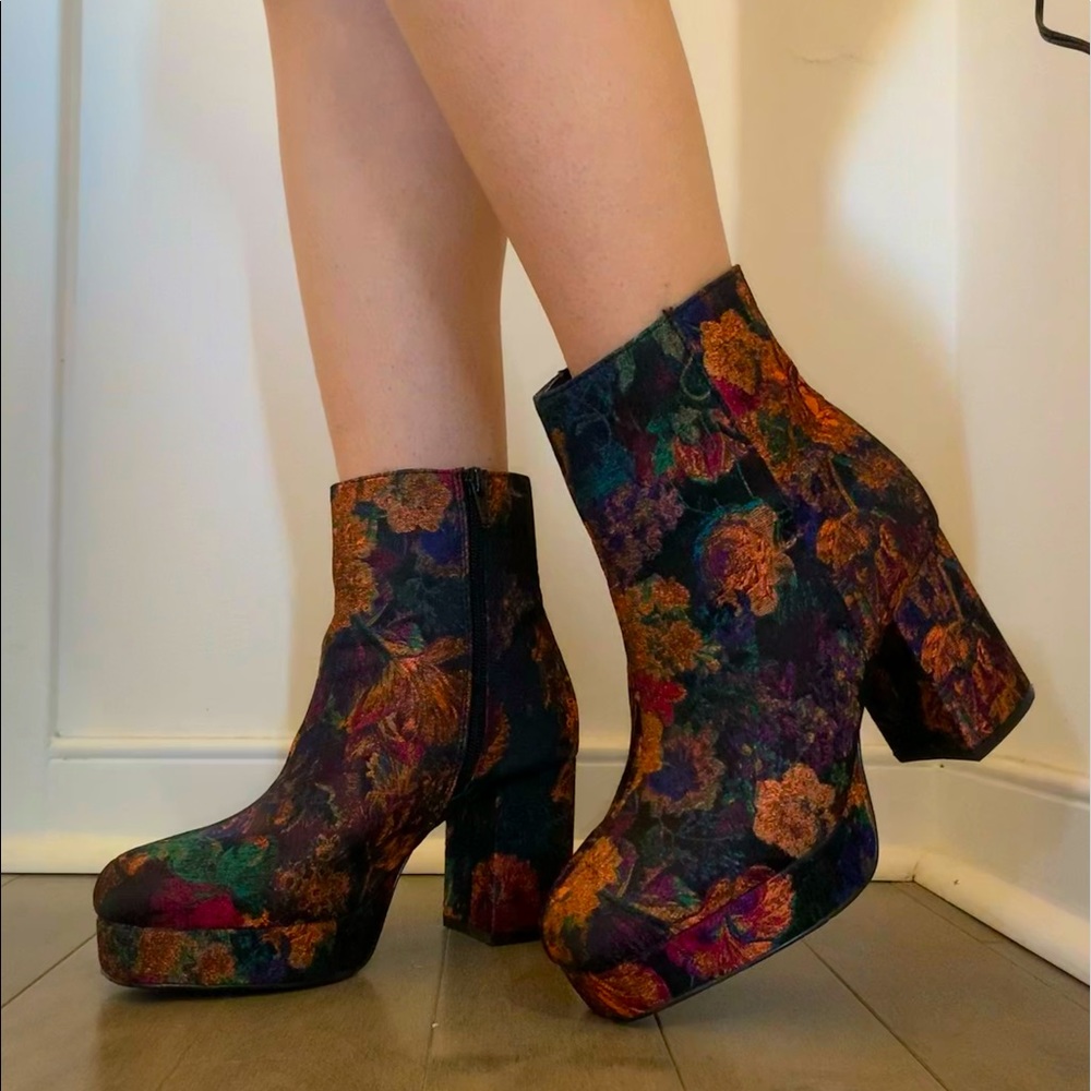 Jewel Toned Floral Embroidered Booties